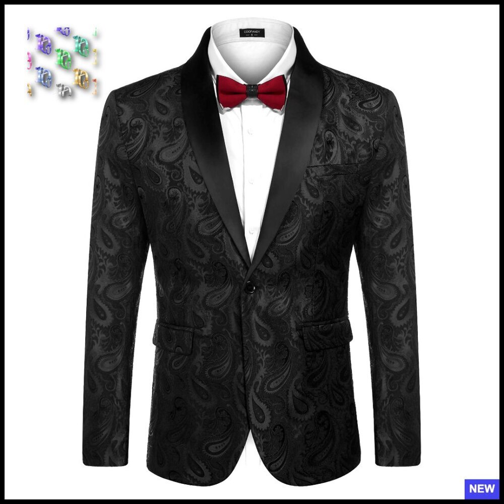 Floral Tuxedo Jacket Shawl Lapel Blazer Classic Elegant Prom Wedding Dinner